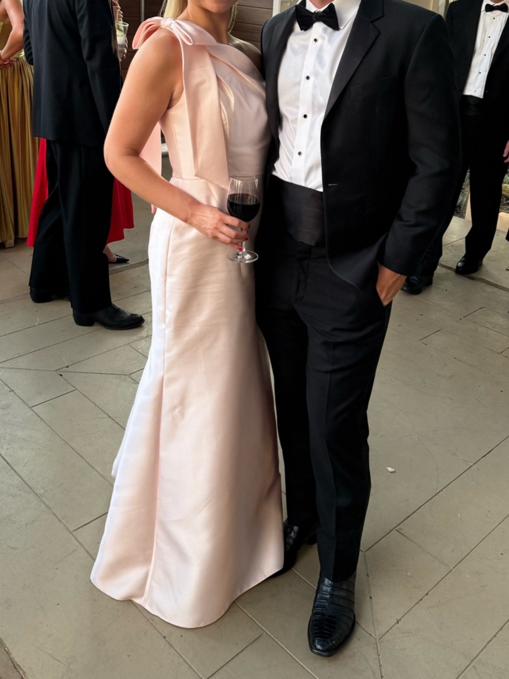 ALFRED SUNG One-Shoulder Blush Pink Satin Gown - Dessy Group